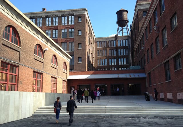 The entrance to one of the main buildings at the Mana Contemporary complex (photo by the author for Hyperallergic)