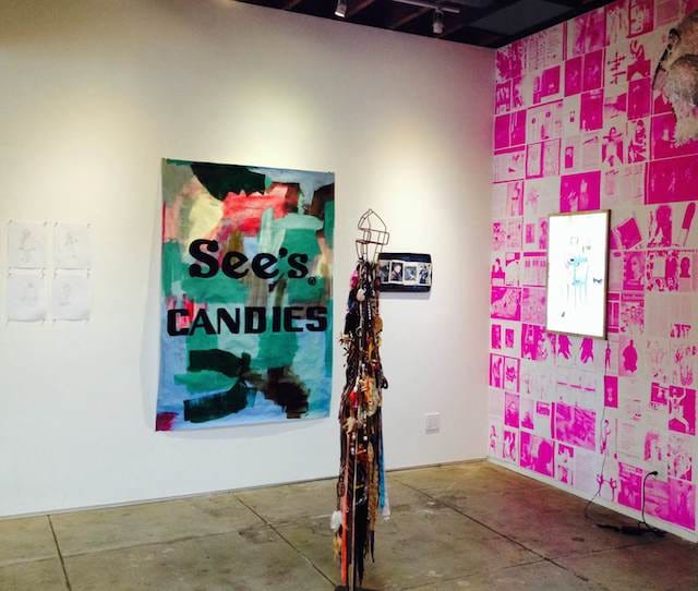 Installation shot of Bitches Rule at & Pens Press.