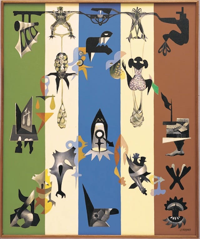 June Wayne, "Cryptic Creatures, Kafka Series" (1948). Oil on canvas.