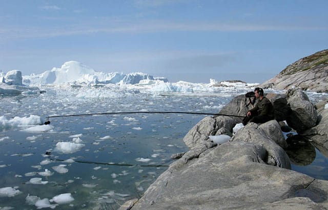 Artist Jacob Kirkegaard recording for "ISFALD" in Greenland (image courtesy the artist)