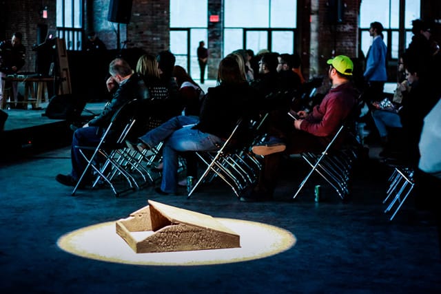 One of two new Joel Shapiro sculptures at the Knockdown Center for the event. (© Richard Davenport)