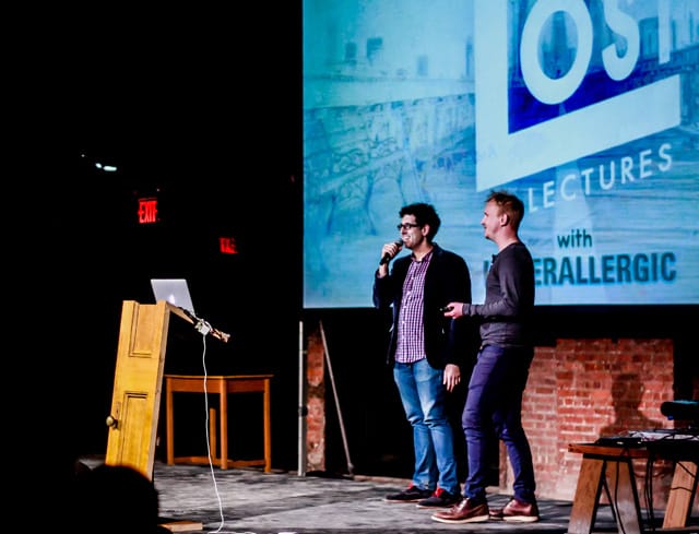 Hyperallergic's Hrag Vartanian and The Lost Lecture's Julian S introducing the evening's program (© Richard Davenport)