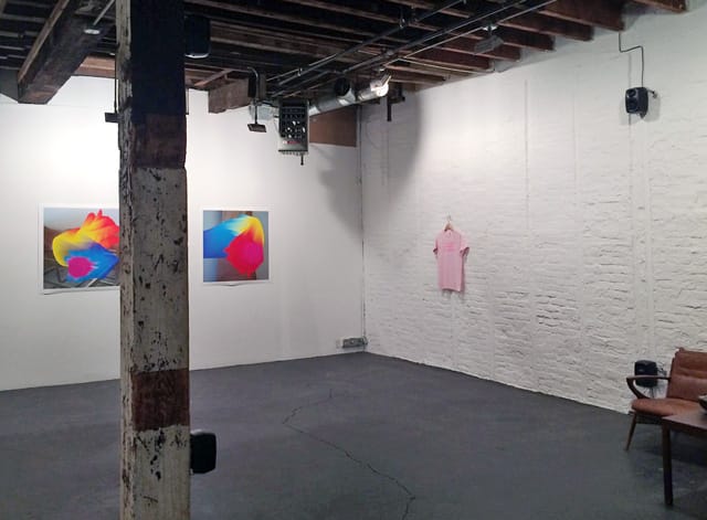 An installation view of Mark Fell's "I Refuse to be Complicit in Your Pathology" (2014), 4-channel sound installation with additive sound synthesis, composite kick drum (TR 808+TR 707) and found vocals, at Southfirst Gallery (all photos by the author unless otherwise noted)