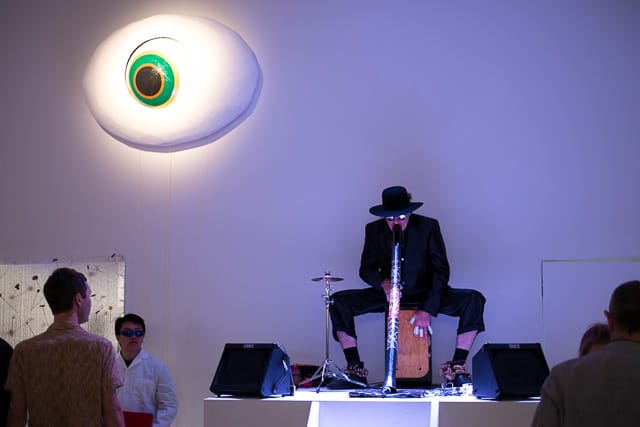 Marc Mueller plays percussion and Didgiridoo at Whitebox Art Center