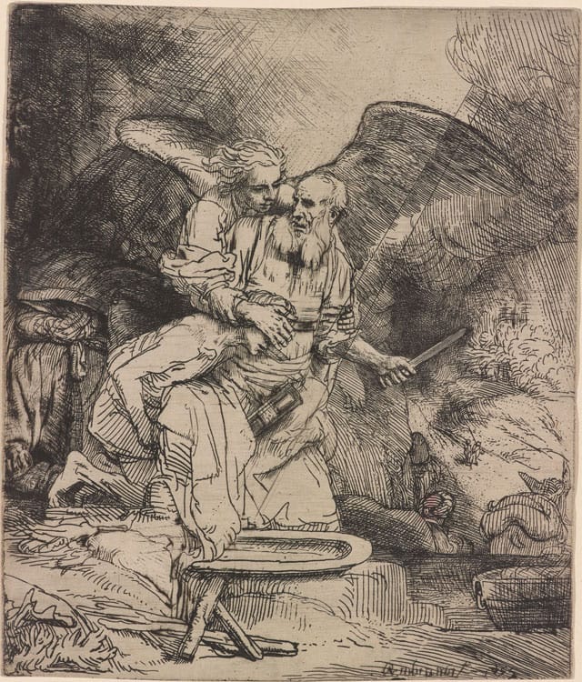 Rembrandt Harmenszoon van Rijn, "Abraham's Sacrifice" (1655), etching, 156 x 131 mm