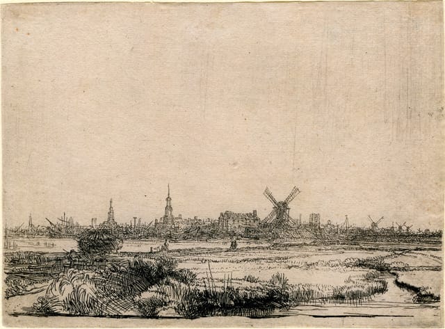 Rembrandt Harmenszoon van Rijn, "View of Amsterdam from the North West" (c. 1641), etching, 112 x 153 mm