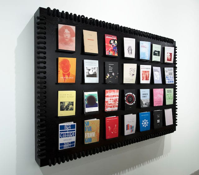 Detail view of "Semiotext(e): New Series" (2014) by 'Semiotext(e)' at the Whitney Biennial 2014 (collection of 'Semiotext(e),' photo by Bill Orcutt)