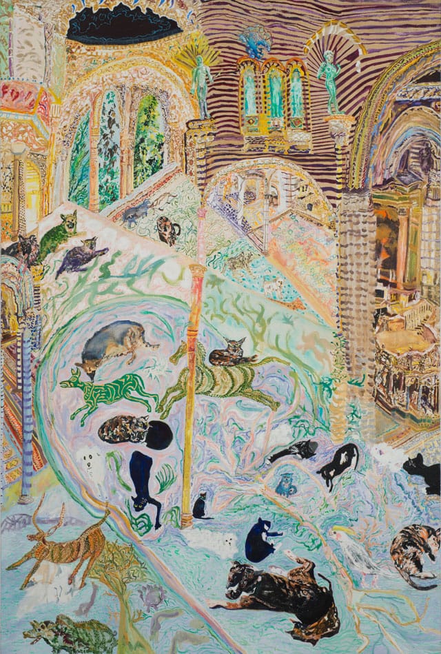 Olive Ayhens, "Memories of Beasts Past" (2013), oil on linen, 47 x 32 in