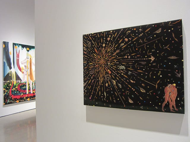 Barnaby Furnas, "The Fruit Eaters" (2013) & Fred Tomaselli, "Study for Expulsion" (2000)