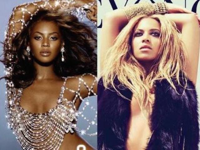 Comparison that shows how much Vogue lightened Beyonce's skin (via http://fatbodypolitics.tumblr.com/post/34889408632/lacigreen-ad-busting-ethnic-skin-often)