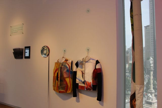 Installation view of BFAMFAPhD's work in 'NYC Makers,' with Lika Volkova's "Disclaim Bolt N.14.6" in the foreground (photo courtesy the Museum of Arts and Design)