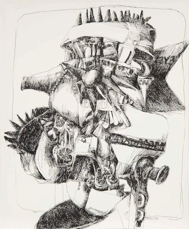 Nancy Grossman (b.1940) Beever Slats, 1965 black ink on paper 16 3/4 x 13 7/8 inches (sheet size) 16 3/8 x 13 3/8 inches (sight size), signed and dated Credit Line: Courtesy of Michael Rosenfeld Gallery LLC, New York, NY