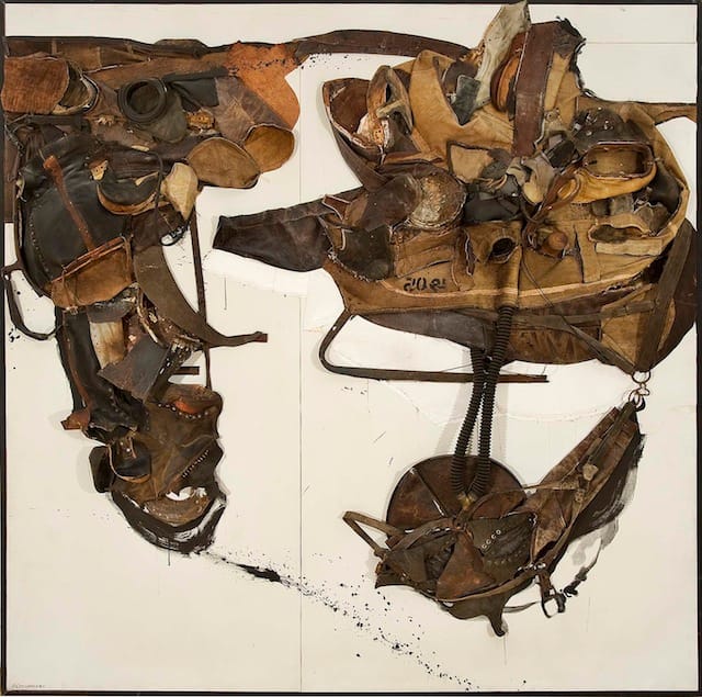 Nancy Grossman (b.1940) For David Smith, 1965 mixed media assemblage on canvas mounted on plywood 85 x 85 x 6 3/4 inches, with artist’s frame signed and dated Credit Line: Courtesy of Michael Rosenfeld Gallery LLC, New York, NY