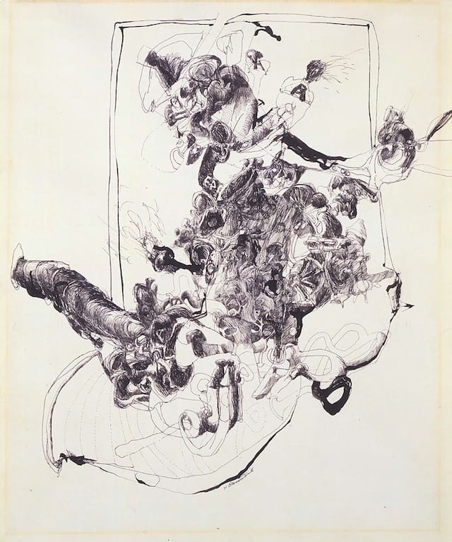 Nancy Grossman (b.1940) Untitled [MR164], 1966 black ink on paper 16 3/4 x 13 3/4 inches (sheet size) 15 3/4 x 12 7/8 inches (sight size), signed and dated Credit Line:  Courtesy of Michael Rosenfeld Gallery LLC, New York, NY