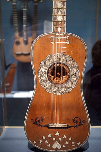 A 17th century guitar with ivory details in the Metropolitan Museum of art (photograph by Aleksandr Zykov, via Wikimedia)