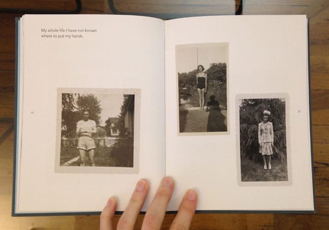 Maira Kalman and Daniel Handler, spread from 'Girls Standing on Lawns' (photo by the author for Hyperallergic)