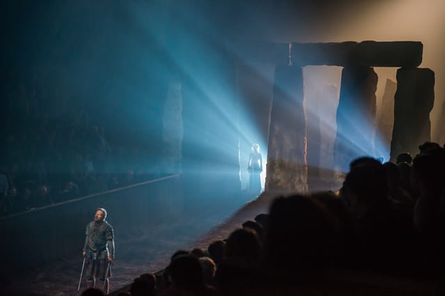The haunting of Lady Macbeth, with Kenneth Branagh as Macbeth in the foreground Alex Kingston as Lady Macbeth Kenneth Branagh murdering as Macbeth (photograph by Stephanie Berger, courtesy Park Avenue Armory)