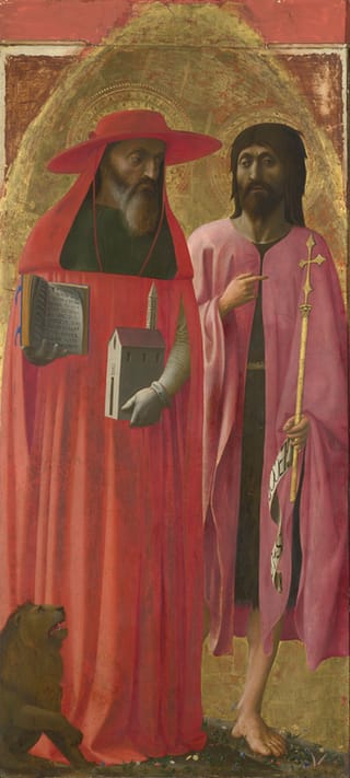 Masaccio Saints Jerome and John the Baptist about 1428-9 Egg tempera on poplar 125 x 58.9 cm Credit Line: The National Gallery, London 