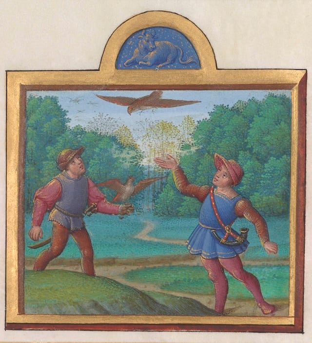 Month of April Illuminated by the Master of Claude de France Album of Calendar Miniatures, France, Tours, ca. 1517-20 The Morgan Library & Museum, MS M.1171, (fol. 4) Photography by Graham S. Haber, 2013.