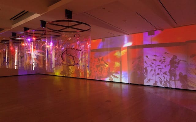 Installation view of "Transgressions II," a 2009 video/shadow play from the Asia Society Museum Collection, currently on view in "Nalini Malani: Transgressions." (image courtesy of Eileen Costa/Asia Society)