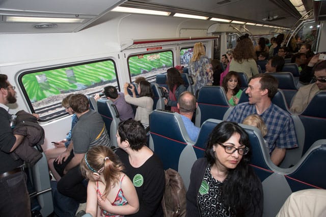 Katharina Grosse, "psychylustro," during the May 17 train tour and dedication4 (photo by Steve Weinik for the City of Philadelphia Mural Arts Program) (click to enlarge)