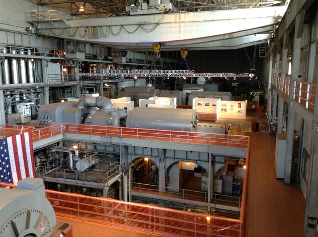 Inside the Salem Harbor Station, with the exhibition visible in the background