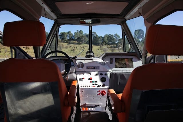 Ivan Puig and Andrés Padilla Domene, SEFT-1 interior of cabin in the exhibition SEFT-1 Abandoned Railways Exploration Probe - Modern Ruins 1:220 presented by The Arts Catalyst and Furtherfield, London June 2014