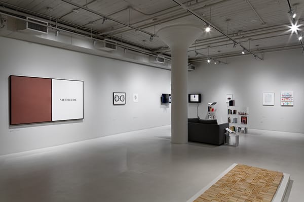 Installation view, 'Thanks for Writing,' with John Baldessari’s “Prima Facie (Fifth State): Mudslide” on left