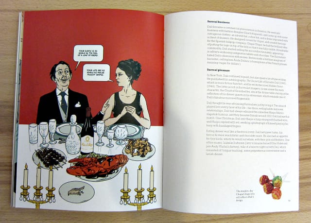 Pages from "This is Dalí" by Catherine Ingram with illustrations by Andrew Rae (photograph by the author for Hyperallergic)