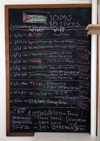 The original schedule for 10 Days, 10 Ideas at Undercurrent Projects (click to enlarge)