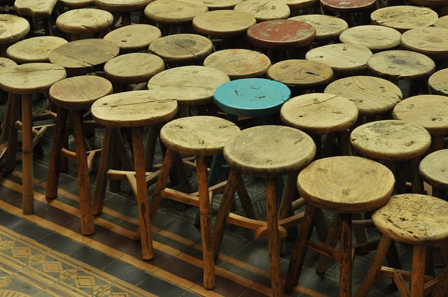 Detail of Ai Weiwei's "Stools" (2013), wooden stools