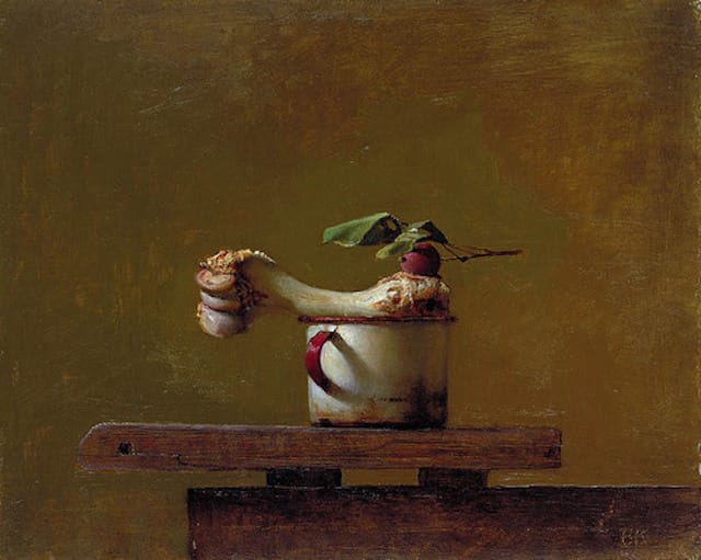 Bruce Kurland, _Bone, Cup, and Crab Apple_ (oil on panel, 8 1_8 x 10 in., 1972) (Collection- Smithsonian Museum of Art, Goft of the Sara Roby Foundation)