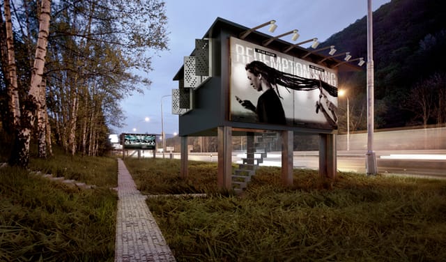 Rendering of the Gregory Project billboard home at night (all photographs courtesy The Gregory Project, Designdevelop)