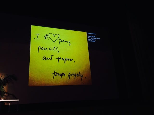 Hans Ulrich Obrist's Instagram of a note from Joseph Grigley