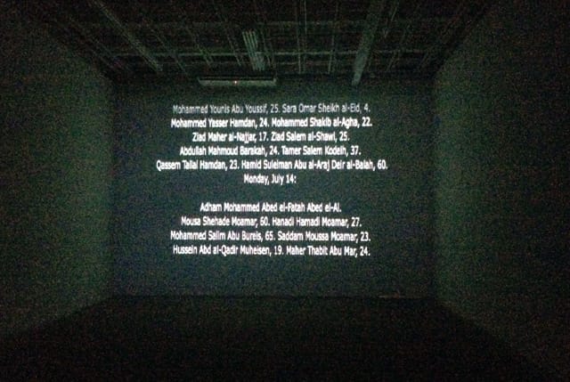 A view of Khaled Jarrar's "No Exist" (2014) at Whitebox Art Center (all photos by the author for Hyperallergic)