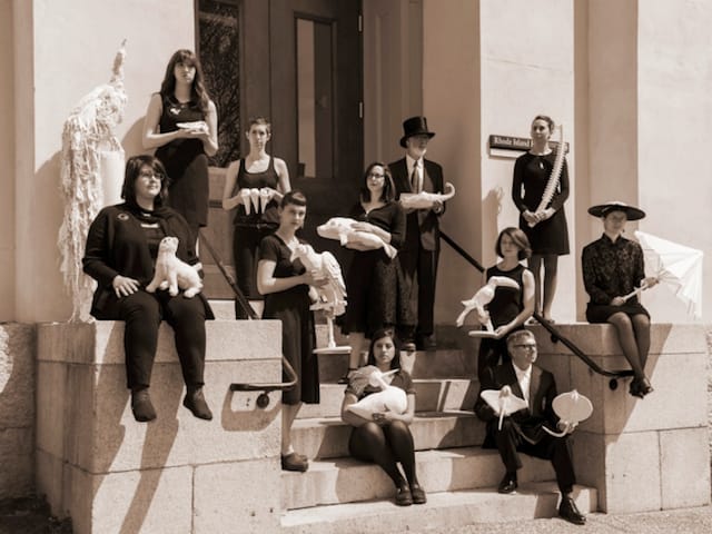 Students from Brown University and RISD posing with the recreated artifacts . (image courtesy of the Jenks Museum)