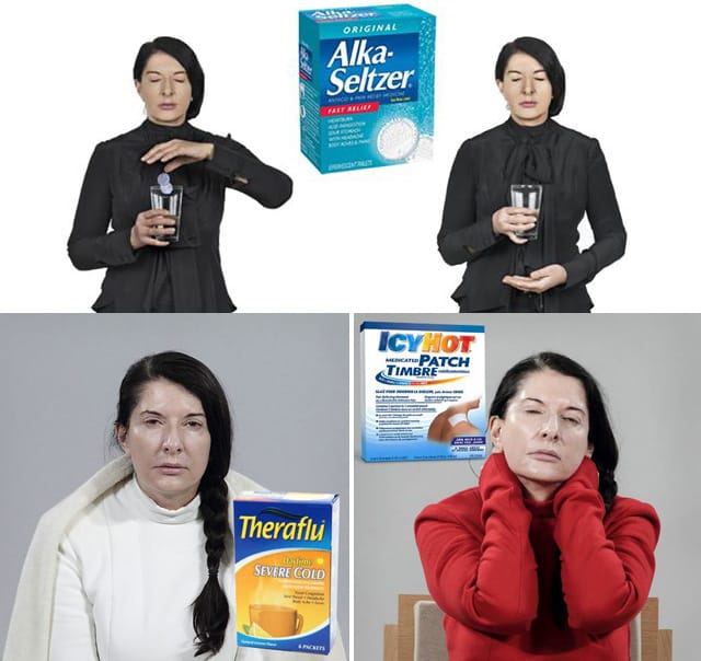 Mexico City-based artist Vladimir Maislin conjured up these photoshopped images that explains a lot about Marina Abramovic's performance work. (via facebook.com/vladimir.maislin)