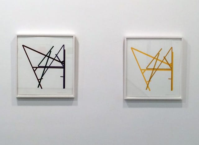 Installation view of "26.11.13 C" (2013) and "26.11.13 M" (2013). (image by the author for Hyperallergic)