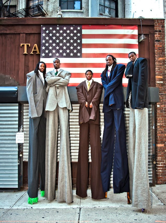 Laura Anderson Barbata, Intervention: Wall Street, 2011  Collaboration with the Brooklyn Jumbies, Financial District, New York  Photo: Frank Veronsky, courtesy of the artist and BRIC