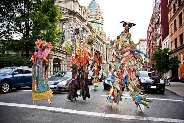 Laura Anderson Barbata, spontaneous intervention, 2008  Collaboration with the Brooklyn Jumbies, Soho/Chinatown, New York  Photo: Frank Veronsky, courtesy of the artist and BRIC 