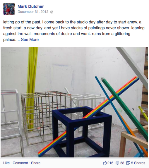 Facebook post from December 31, 2012 (via Facebook/MarkDutcher)