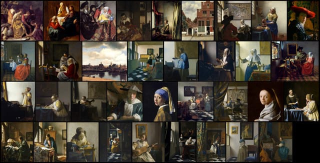 Here are (presumably) all of Vermeer’s paintings. But they look like photo thumbnails, right? We will get to that. (via Medium)