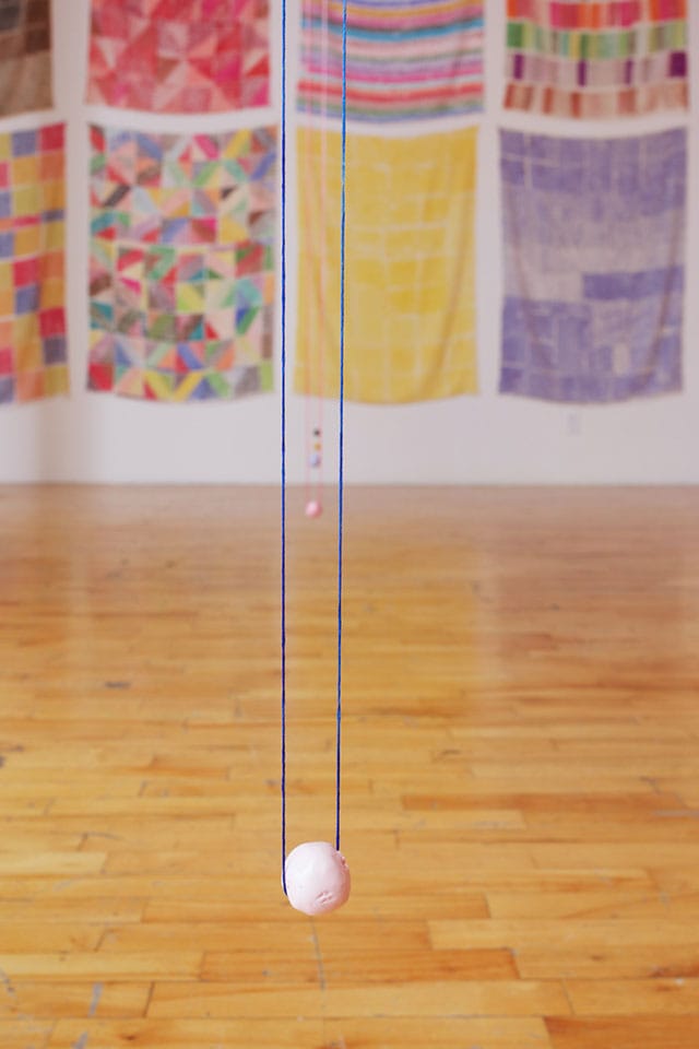 Installation view, ‘Polly Apfelbaum: A Handweaver’s Pattern Book,’ Clifton Benevento, New York, 2014 (click to enlarge)