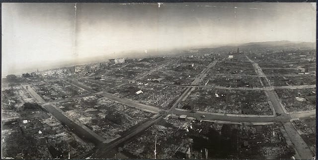 George R. Lawrence, San Francisco in ruins, from 500 feet above Hyde & Green streets (1906) (via Library of Congress)