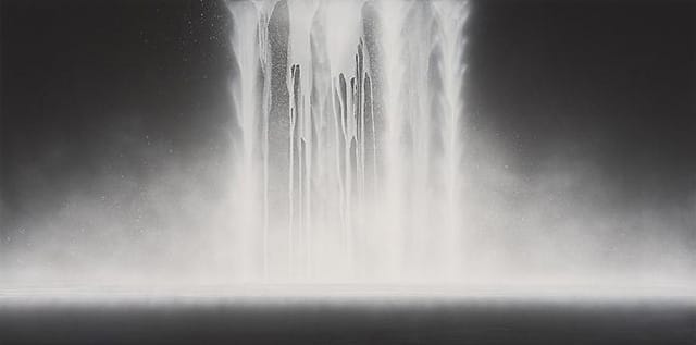 Hiroshi Senju, "Waterfall" (2014), natural pigments on Japanese mulberry paper, 39.4 x 78.75 inches (via sundaramtagore.com)