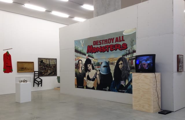 Installation view, 'Another Look at Detroit' at Marlborough Chelsea, with Destroy All Monsters' "Mall Culture (from Strange Frut: Rock Apocrypha)" (2001) on central wall
