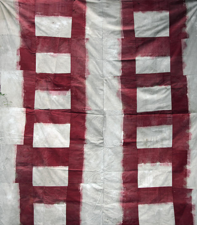 Jean Pierre Pincemin, 1969,  acrylic on drop cloth, 70 x78 inches, private collection