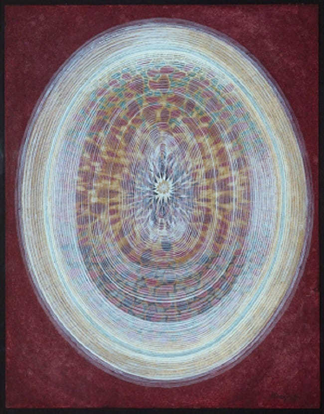 First Seed into Last Harvest 1943, Kenneth Callahan, American, born 1905, Spokane, Washington; died 1986, Seattle, Washington. Tempera on canvas. 14 1/2 x 18 1/4 in. Seattle Art Museum, Eugene Fuller Memorial Collection, 46.65