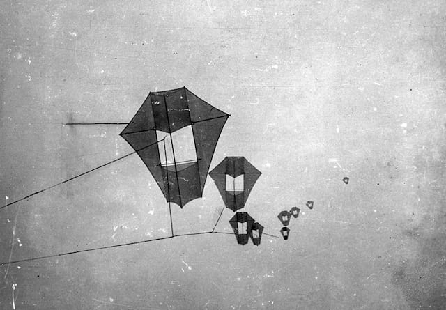 Kites used to support George R. Lawrence camera equipment, circa 1900-1910.