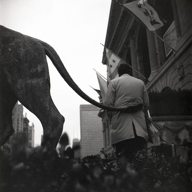 Vivian Maier, "Chicago (Art Institute of Chicago, Lion’s Tail)" (1973)